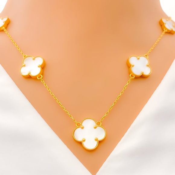 Fancy gold 4pcs jewelry set four leaf clover shell set - Picture 10 of 16